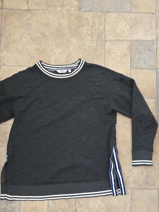 Vineyard Vines Sweaters - Vineyard Vines Charcoal Crewneck Sweater with Striped Trim